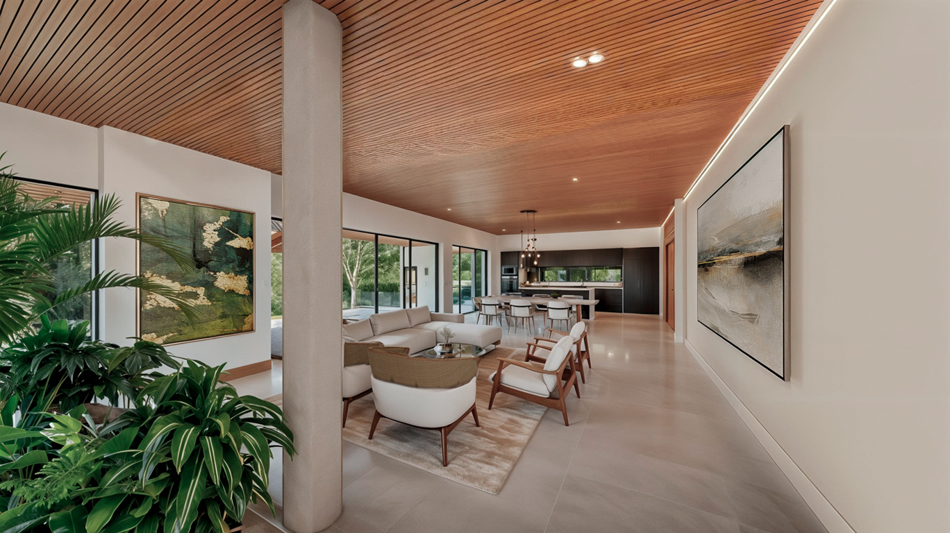 Sala principal con vegetación