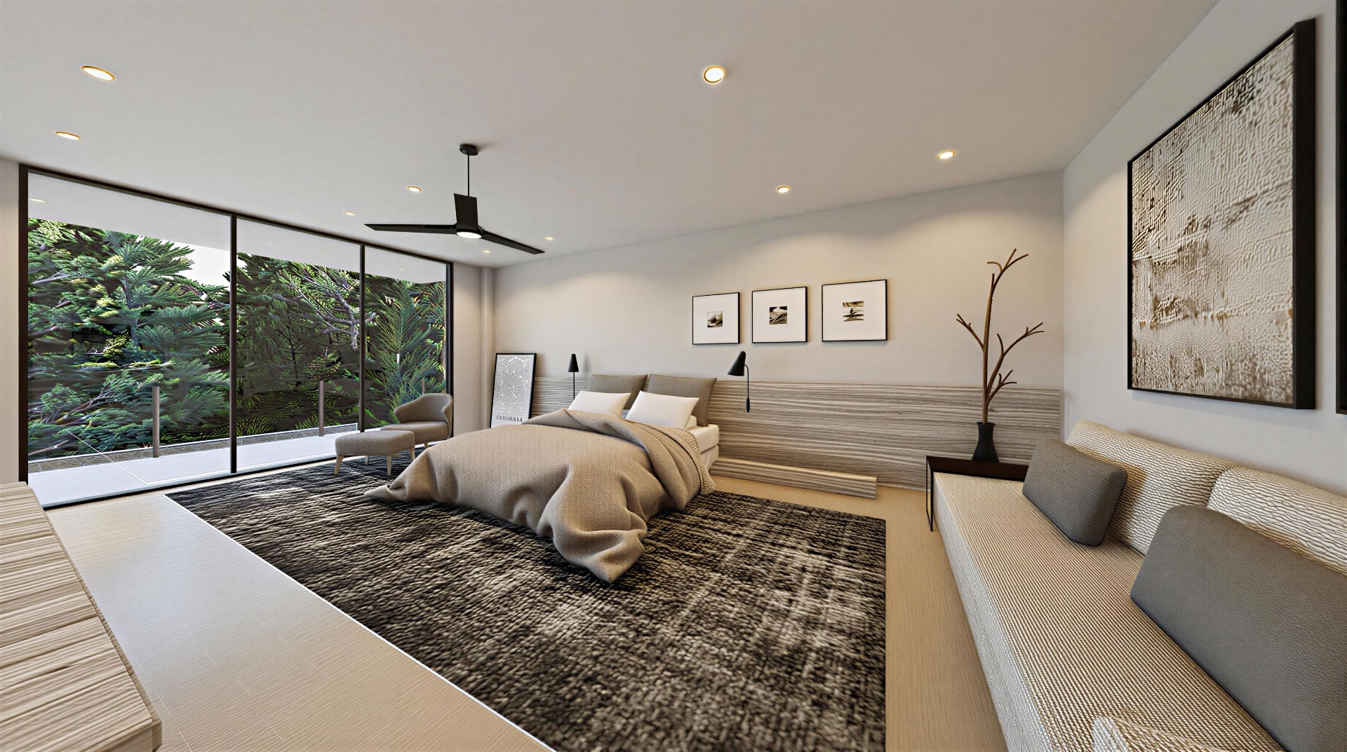 Habitación con ventanal al jardín tropical