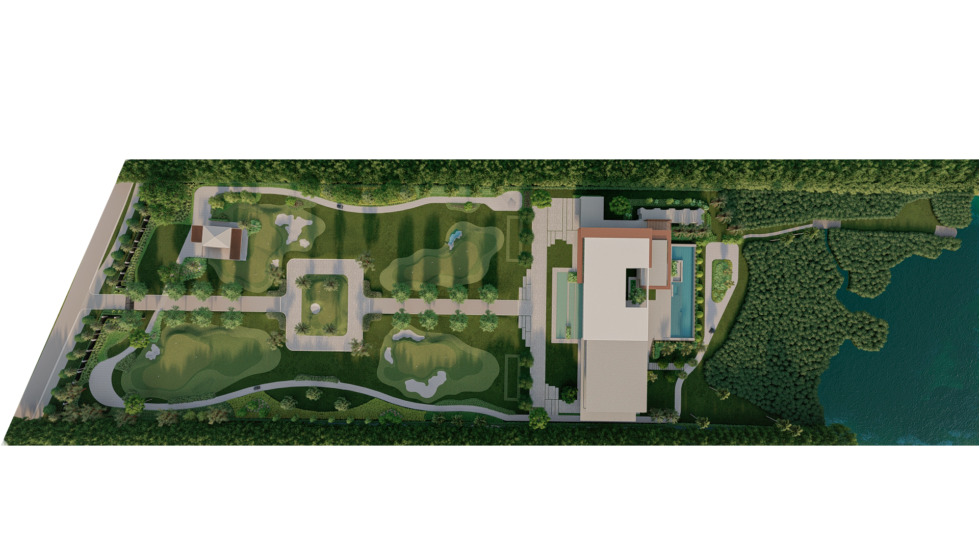 Golf House — masterplan aéreo
