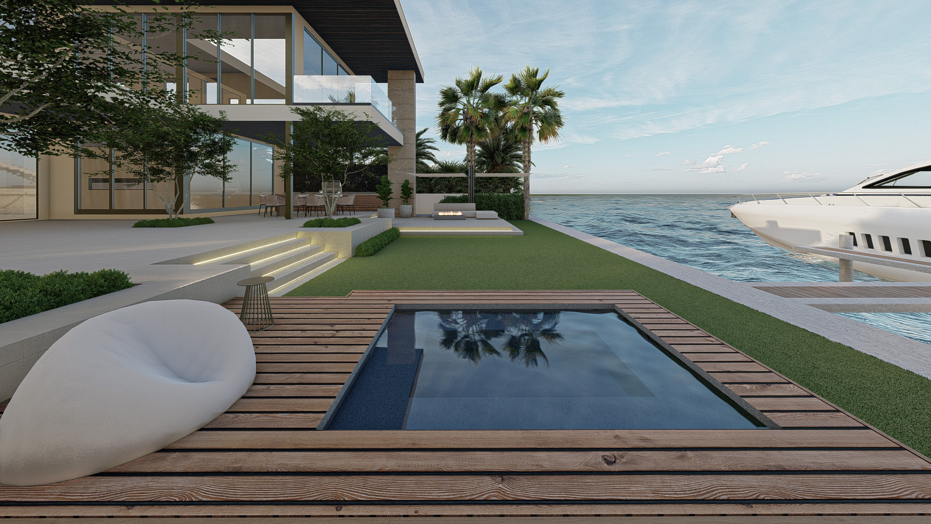 VAYN — plunge pool moderno con vista al muelle